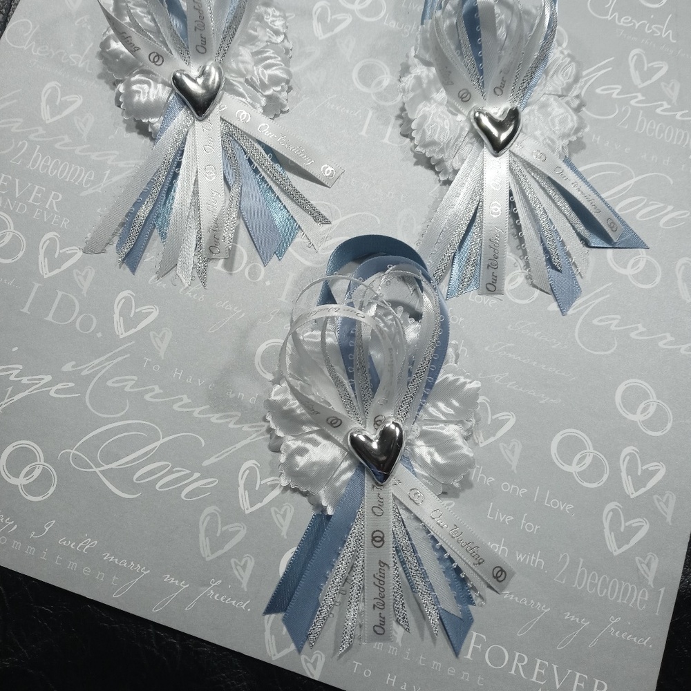 25 Slate Blue Bridal Shower “Our Wedding” Corsages/Capias